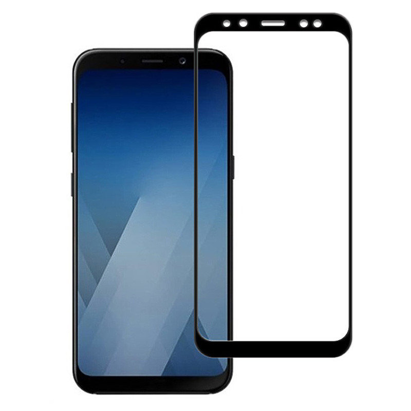 Защитное стекло ГИБКОЕ (Flexible) для Samsung A8 Plus (2018) в упаковке,чёрное.