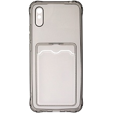 Чехол накладка для XIAOMI Redmi 9A, силикон, отдел для карт, цвет прозрачно черный