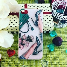 Чехол накладка для APPLE iPhone 7, 8, силикон, рисунок ножки, туфли, сумка и розы.
