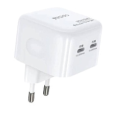 СЗУ (Сетевое зарядное устройство) YESIDO YC38, 35W, 2 USB Type C, цвет белый