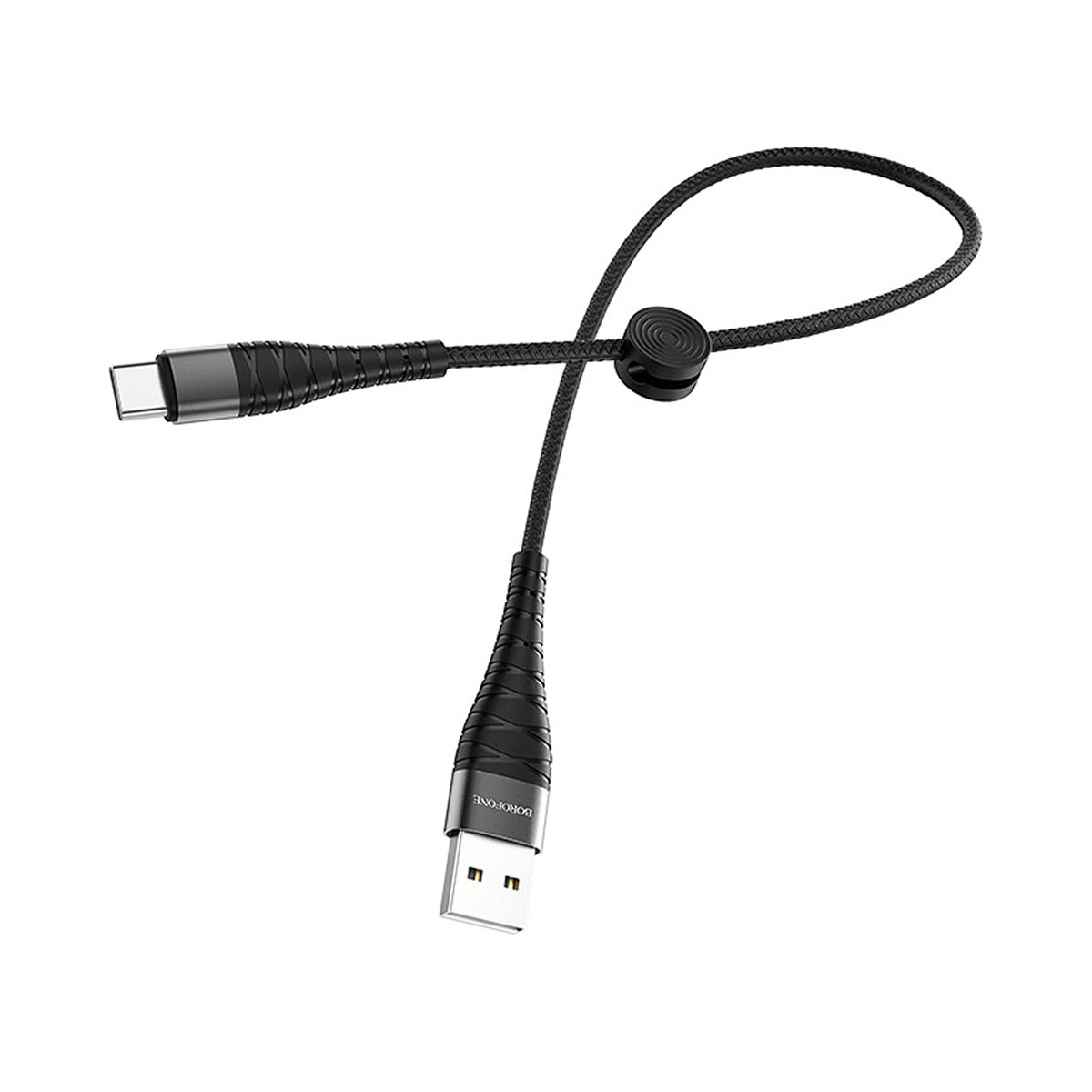 Кабель BOROFONE BX32 Munificent USB Type-C, 3A, длина 25 сантиметров, силиконовый, нейлоновая оплетка, цвет черный