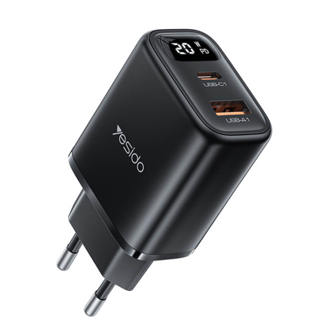 СЗУ (Сетевое зарядное устройство) YESIDO YC68, 20W, 1 USB, 1 USB Type C, LED дисплей, цвет черный СЗУ (Сетевое зарядное устройство) YESIDO YC68, 20W, 1 USB, 1 USB Type C, LED дисплей, цвет черный