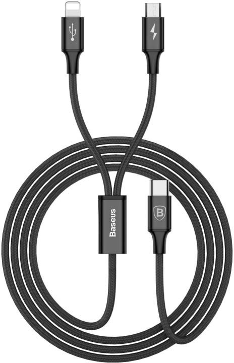 USB-Дата кабель "Baseus" Rapid Series Type-C 2 в 1 кабель 1.2M для Micro+Lightning цвет чёрный.