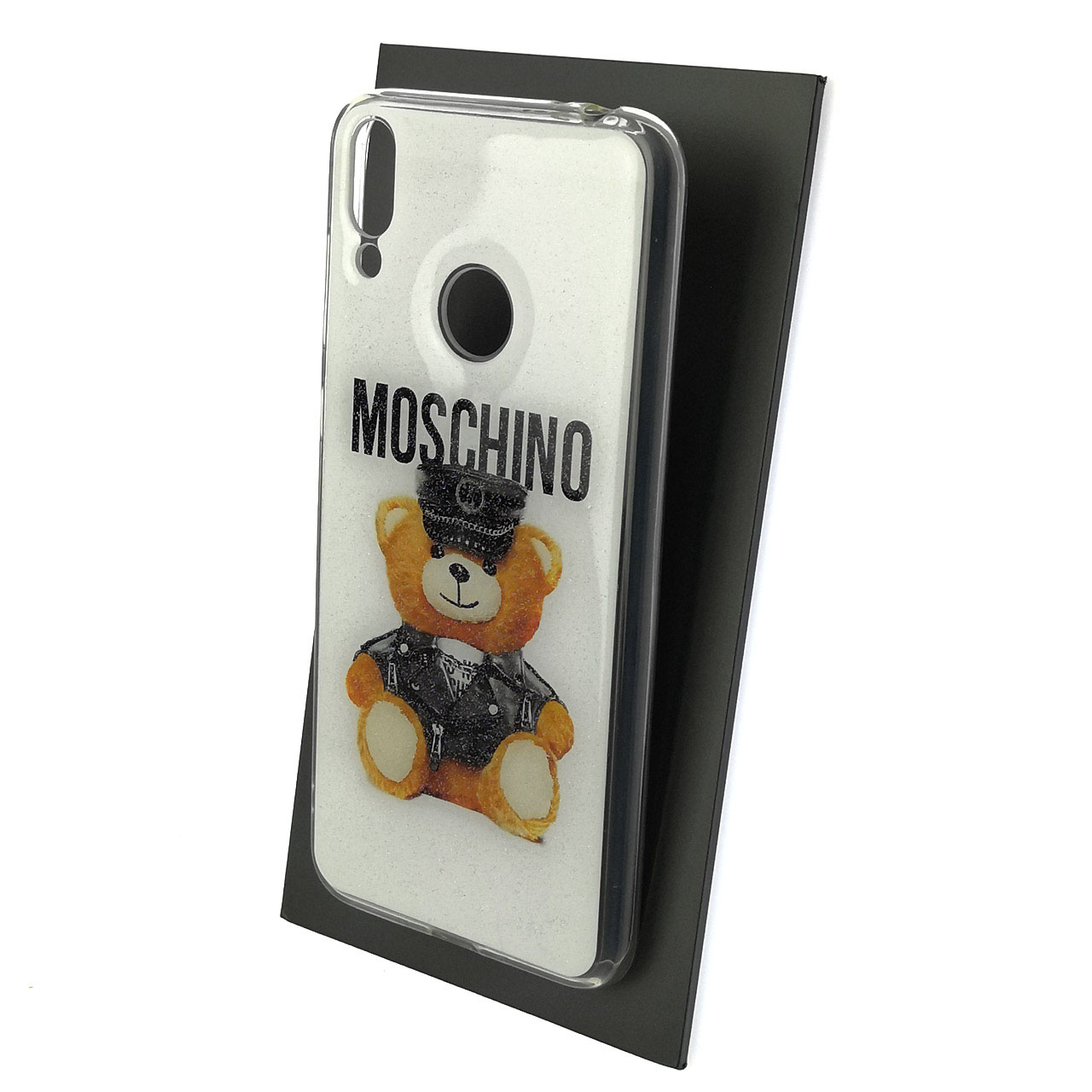 Чехол накладка для HUAWEI Honor 8C, силикон, блестки, рисунок MOSCHINO медвежонок