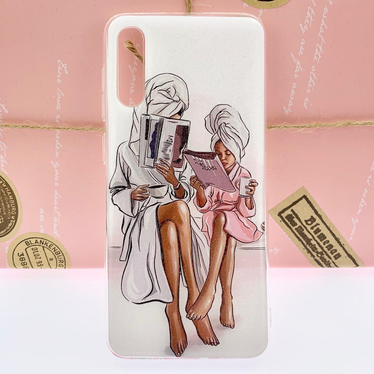Чехол накладка для SAMSUNG Galaxy A50 (SM-A505), A30s (SM-A307), A50s (SM-A507), силикон, глянец, рисунок Мама с дочкой после бани.