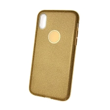Чехол накладка для APPLE iPhone X, силикон, блестки, цвет золотистый.