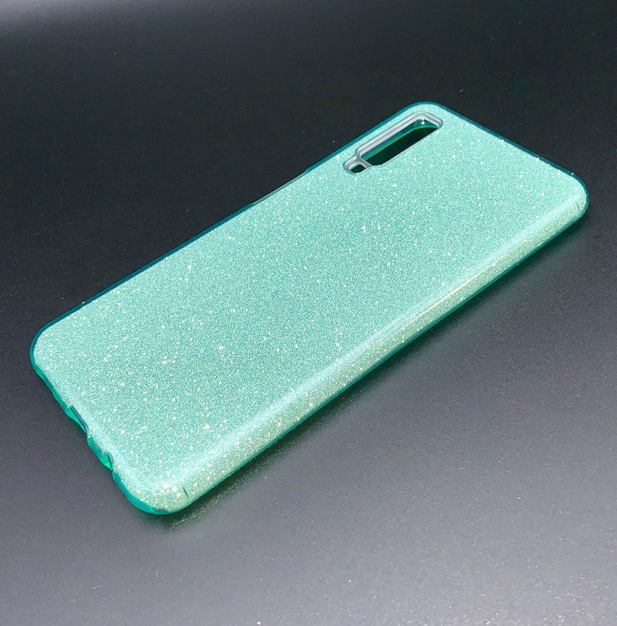 Чехол накладка Shine для SAMSUNG Galaxy A7 2018 (SM-A750), силикон, блестки, цвет бирюзовый.