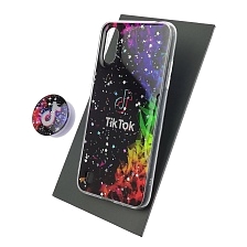Чехол накладка для SAMSUNG Galaxy A01 (SM-A015F), силикон, фактурный глянец, с поп сокетом, рисунок Tik Tok