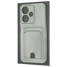 Чехол накладка CARD CASE для INFINIX Hot 30i, защита камеры, силикон, отдел для карт, цвет прозрачный