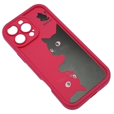 Чехол накладка для APPLE iPhone 16 Pro Max, силикон, защита камеры, бортики, рисунок черный и розовый кот