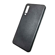 Чехол накладка для SAMSUNG Galaxy A7 2018 (SM-A750), силикон, под кожу, с логотипом, цвет черный.