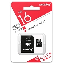 Карта памяти MicroSDHC 16GB SMARTBUY Class 10 UHS-I, SD адаптер, цвет черный