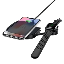 HOCO S5 Rich power 2-в-1 беспроводное зарядное устройство, 5W, 7.5W, 10W и для Apple Watch series 1 / 2 / 3 / 4 (распродажа -50%)