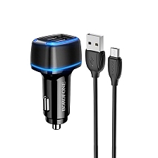 АЗУ (Автомобильное зарядное устройство) BOROFONE BZ14 Max c кабелем Micro USB, 2.4А, 12W, 2 USB, 1 метр, цвет черный