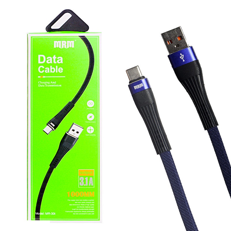 USB дата-кабель USB-C aka Type-C MRM MR-30t, плоский, длина 1 метр, цвет синий