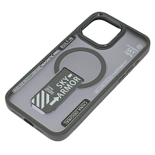Чехол накладка Sky Armor с поддержкой MagSafe для APPLE iPhone 15 Pro Max, подставка, матовый, цвет серый Чехол накладка Sky Armor с поддержкой MagSafe для APPLE iPhone 15 Pro Max, подставка, матовый, цвет серый