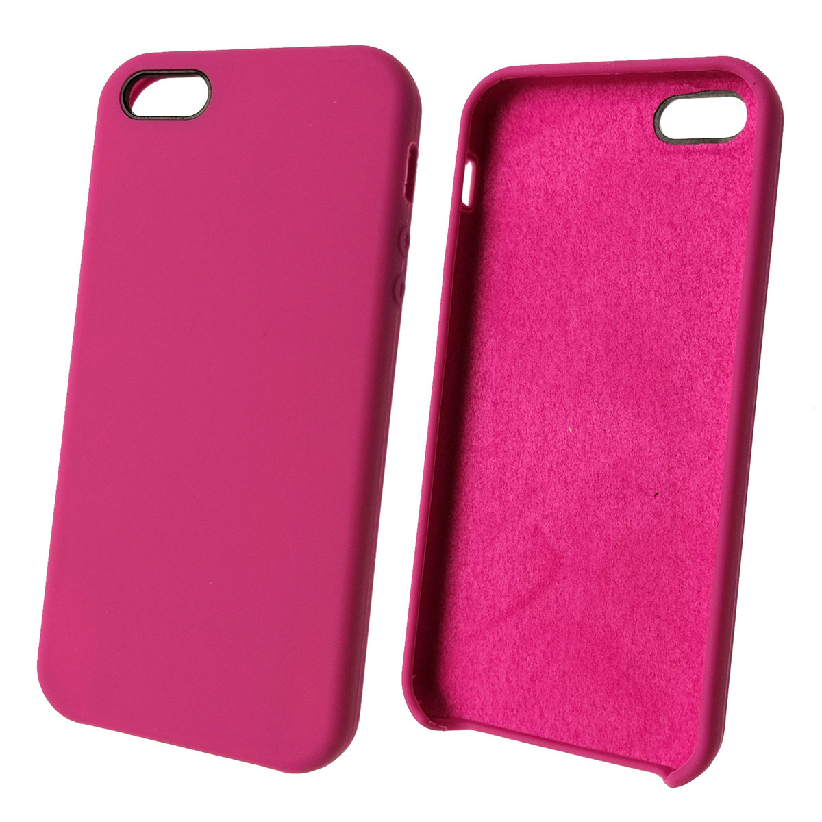 Чехол накладка Silicon Case для APPLE iPhone 5, 5S, SE, силикон, бархат, цвет пурпурно красный.