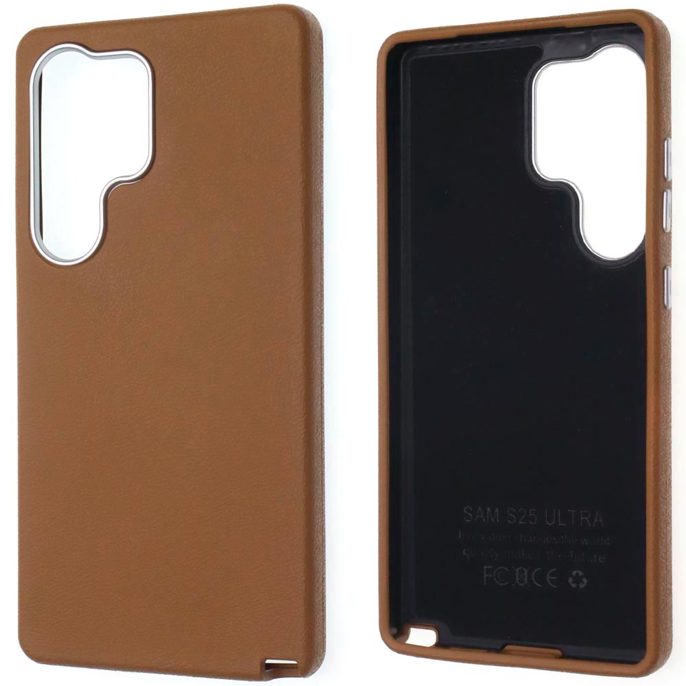 Чехол накладка VICTORIA для SAMSUNG Galaxy S25 Ultra, силикон, пластик, текстура кожи, бархат, цвет коричневый