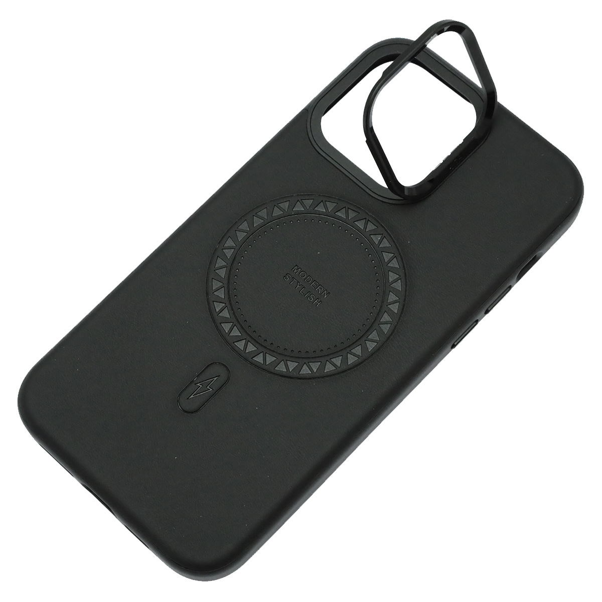 Чехол накладка Modern Stylish с поддержкой MagSafe для APPLE iPhone 14 Pro Max, защита камеры, подставка, экокожа, бархат, цвет черный