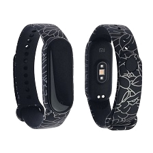 Сменный ремешок для фитнес браслета, смарт часов XIAOMI Mi Band 5, рисунок черно серые цветы. Сменный ремешок для фитнес браслета, смарт часов XIAOMI Mi Band 5, рисунок черно серые цветы.