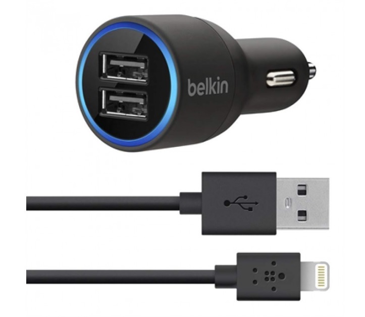АЗУ 2 в 1 (автомобильное зарядное устройство) F8J071bt04-blk на 2 USB порта, 20W - 4.2A + кабель Apple Lightning 8-pin 1 метр, цвет чёрный.