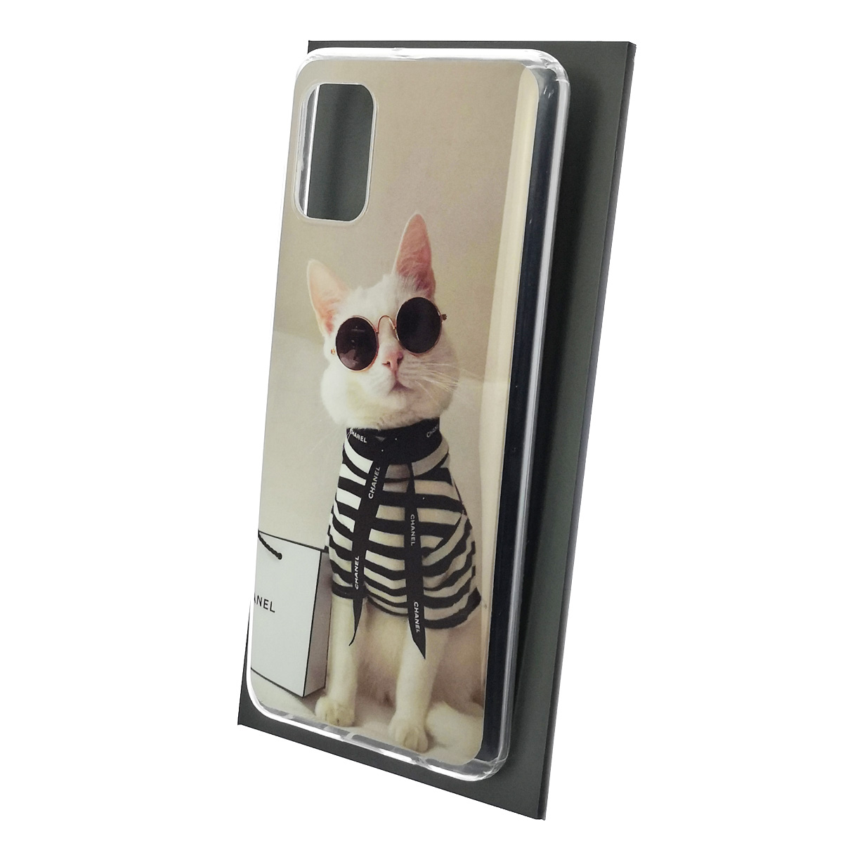 Чехол накладка Vinil для SAMSUNG Galaxy A31 (SM-A315), силикон, рисунок Chanel Cat, цвет серый