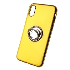 Чехол накладка для APPLE iPhone X, XS, силикон, глянец, с логотипом, кольцо держатель, цвет желтый.