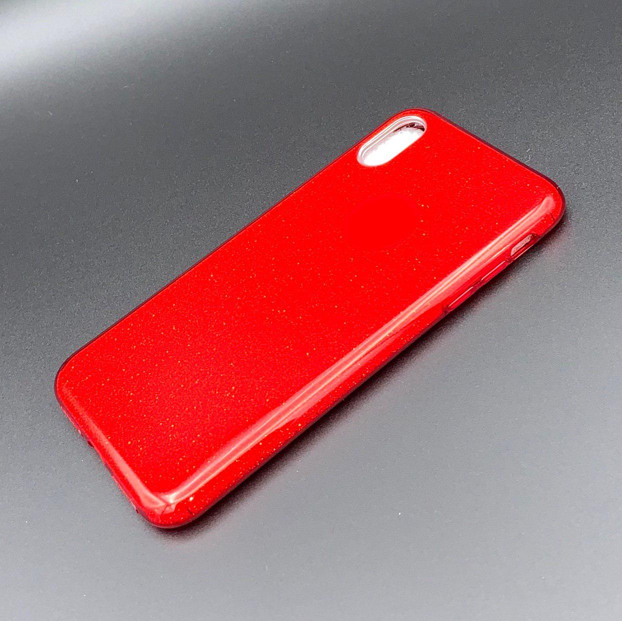 Чехол накладка Shine для APPLE iPhone XS MAX, силикон, блестки, цвет красный.