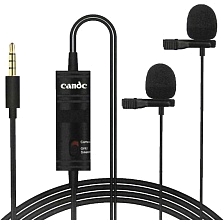 Всенаправленный петличный (на прищепке) двойной микрофон Candc DC-C2, длина кабеля 4 метра, цвет черный.