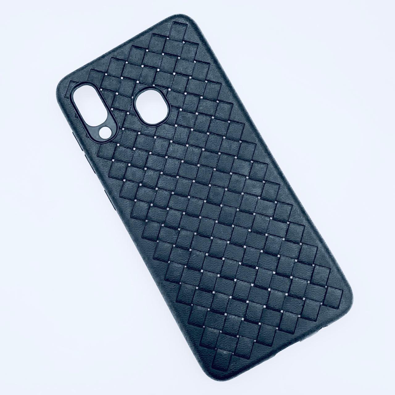 Чехол накладка для SAMSUNG Galaxy A30 (SM-A305), силикон, плетенный, цвет черный