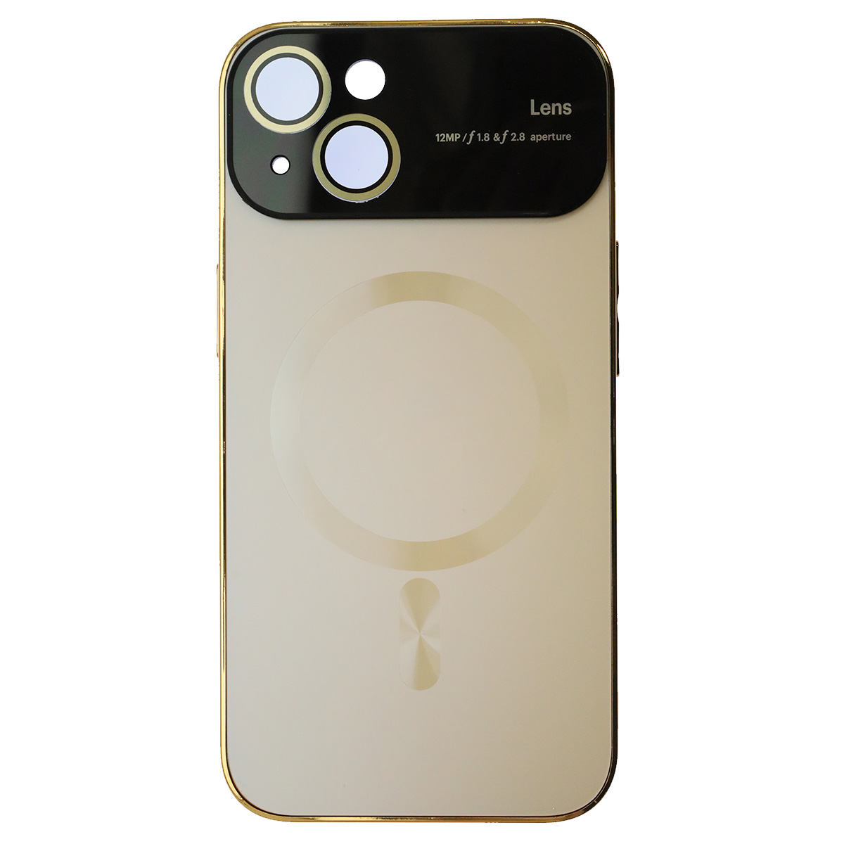 Чехол накладка AUTO FOCUS с поддержкой MagSafe для APPLE iPhone 14 (6.1"), силикон, стекло, защита камеры, цвет золотистый