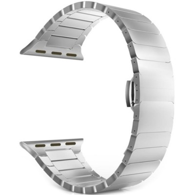 Ремешок для Apple Watch блочный нержавеющая сталь, 42/44 mm, со скрытым замком застежки, цвет серебристый