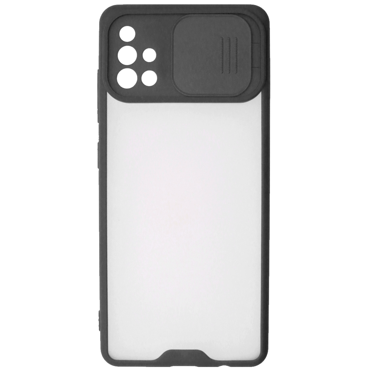 Чехол накладка LIFE TIME для SAMSUNG Galaxy A51 (SM-A515), силикон, пластик, матовый, со шторкой для защиты задней камеры, цвет окантовки черный