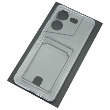 Чехол накладка CARD CASE для TECNO POVA 5 4G, защита камеры, силикон, отдел для карт, цвет прозрачный