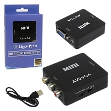 Переходник, адаптер, конвертер LIVE-POWER, 3 RCA to VGA, AUX разъем, кабель питания Mini USB, цвет черный