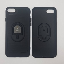 Чехол накладка iFace для APPLE iPhone 7, iPhone 8, силикон, металл, кольцо держатель, цвет черный.