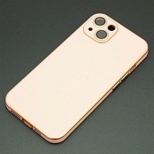 Чехол накладка для APPLE iPhone 13, силикон, стекло, защита камеры, цвет розово золотистый