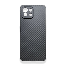 Чехол накладка для XIAOMI MI 11 Lite, силикон, карбон, цвет черный