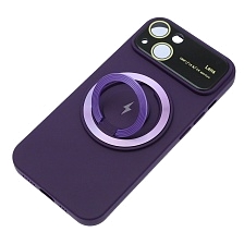 Чехол накладка с поддержкой MagSafe для APPLE iPhone 14, силикон, защита камеры, подставка, цвет фиолетовый