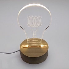Лампа ночник GLASS, 3D эффект, рисунок Лампочка