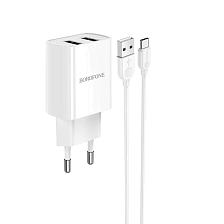 СЗУ (Сетевое зарядное устройство) BOROFONE BA53A Powerway с кабелем USB Type C, 2.1А, длина 1 метр, цвет белый