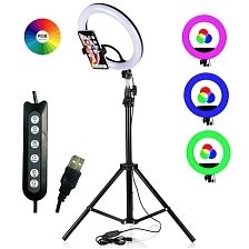 Цветная RGB кольцевая светодиодная лампа MJ36 - 36 см, со штативом 1.9 м Цветная RGB кольцевая светодиодная лампа MJ36 - 36 см, со штативом 1.9 м