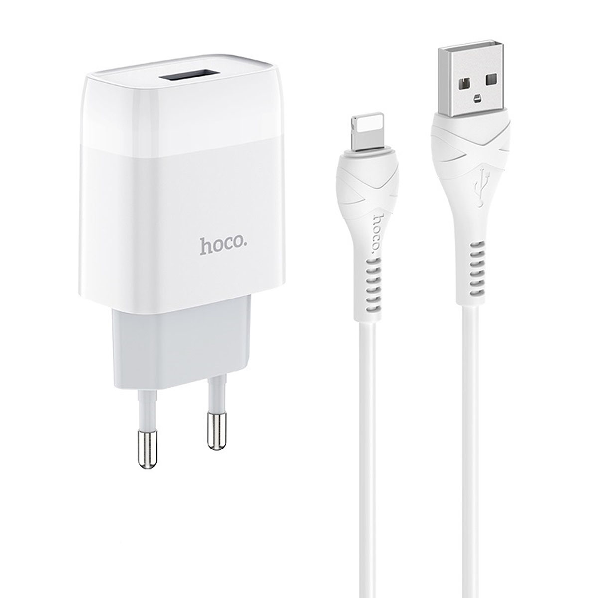 HOCO C72A Glorious набор 2 в 1 СЗУ (Сетевое зарядное устройство) 1xUSB с кабелем Lightning 8-pin, цвет белый.