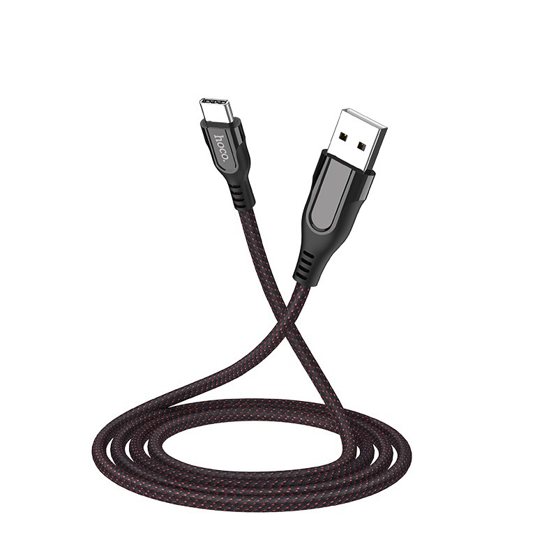 HOCO U54 Advantage кабель для зарядки и передачи данных USB на Type-C длина 1.2м ток 2.4А цинковый сплав и нейлоновая оплетка индикатор включения, цвет чёрный.