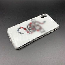 Чехол накладка для APPLE iPhone XS MAX, силикон, рисунок Гуччи королевская змея.