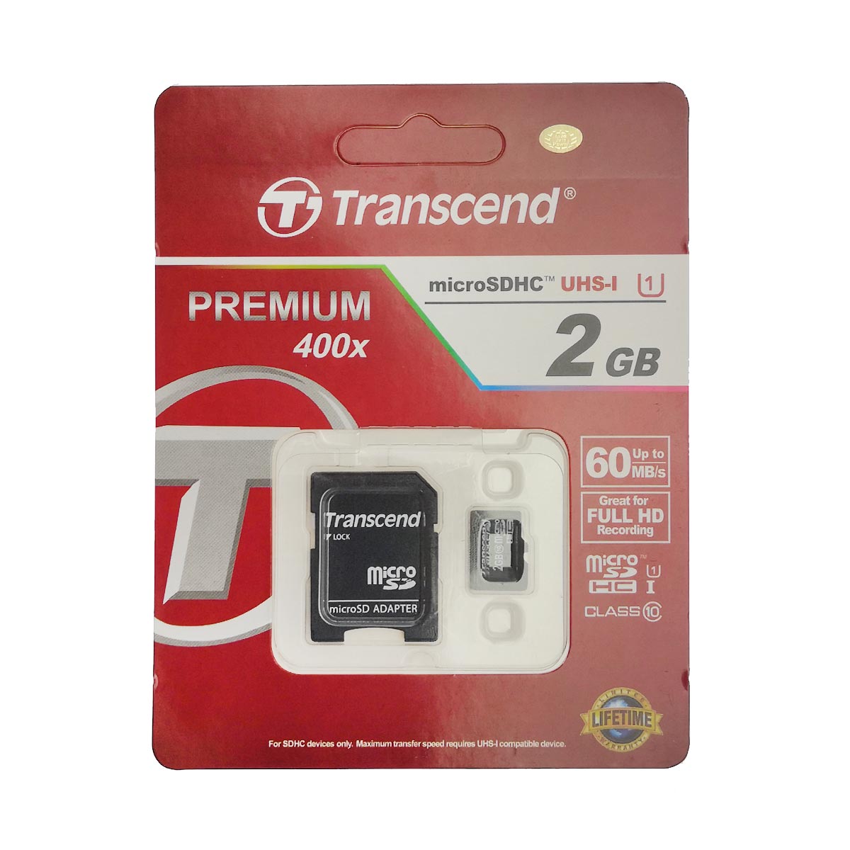 Карта памяти MRM Transcend MicroSDHC 2GB Class 10 + SD адаптер, цвет черный