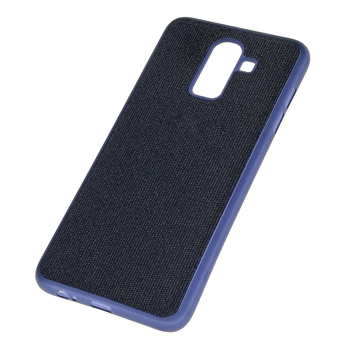 Чехол накладка для SAMSUNG Galaxy J8 2018 (SM-J810), силикон, ткань, цвет темно синий