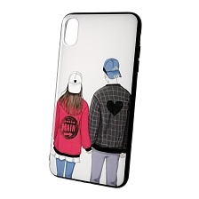 Чехол накладка для APPLE iPhone XS MAX, силикон, рисунок Девушка и парень.