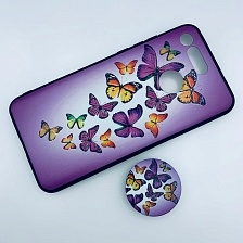 Чехол накладка для HUAWEI View 20, силикон, с поп сокетом, рисунок Бабочки.