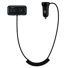 АЗУ (Автомобильное зарядное устройство) BASEUS CCTM-E01 с FM-трансмиттером, 2 USB, Bluetooth, цвет черный (распродажа -50%)